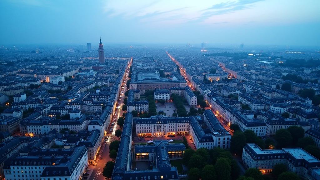 Vue aérienne d'une ville française moderne avec architecture historique et contemporaine